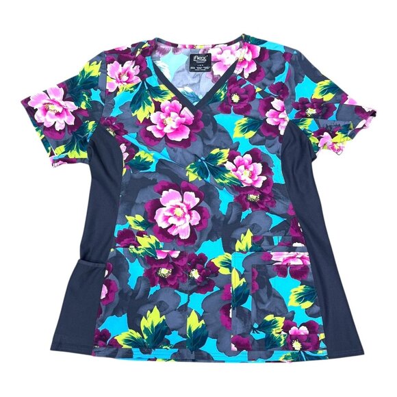 Dickies Cherokee Floral Side Panel Lot of Nursing Scrub Top Shirt Set Of 2 iflex - Picture 2 of 7